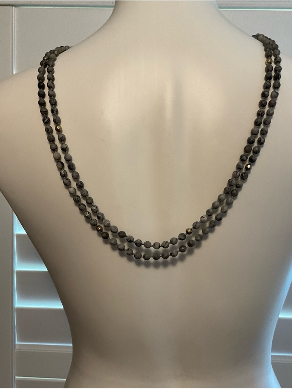 Double-Strand Gray Beaded Necklace with Subtle Metallic Accents